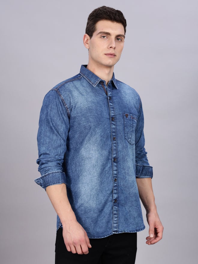 شارع كوونز قميص دنيم كاجوال أزرق للرجال - Image 4